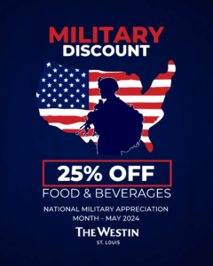 image of Military dining discount for May 2024 of 25% off